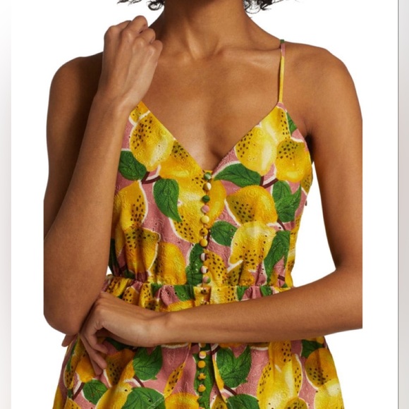 Farm Rio / anthropologie Fresh Lemons Ruffled Midi Dress Small - Picture 5 of 15